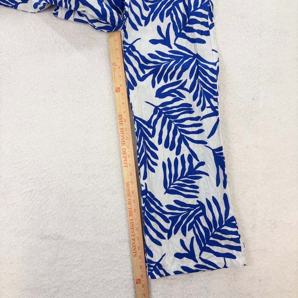 Happily Grey Blue Palm Leaf Wide Leg Linen-Blend Resort Pants Size Large - Picture 3 of 6